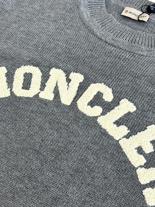 モンクレール Moncler テリークロス刺繍レターロゴウールブレンドニットクルーネックセーター