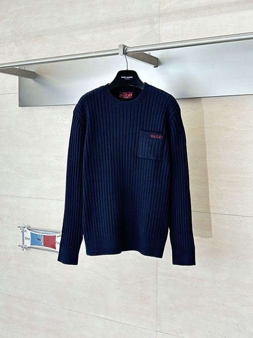 グッチ 厚のリブ編みシルクウール混クルーネックセーター