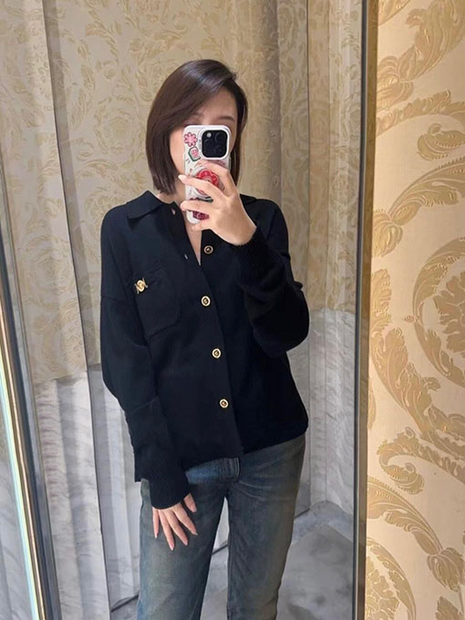 ヴェルサーチコピー ボタンリブトリム付きカーディガン