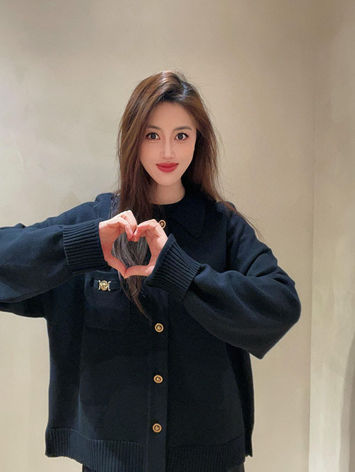 ヴェルサーチコピー ボタンリブトリム付きカーディガン