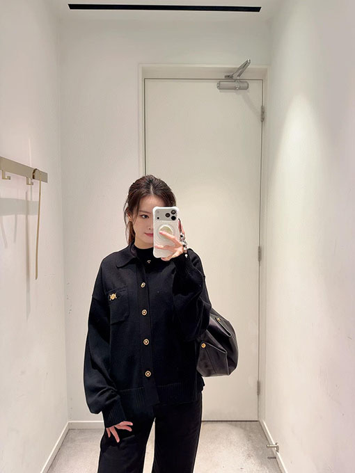 ヴェルサーチコピー ボタンリブトリム付きカーディガン