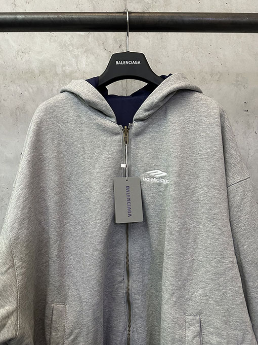 バレンシアガ グレーブルーのリバーシブル長袖ジップアップジャケット