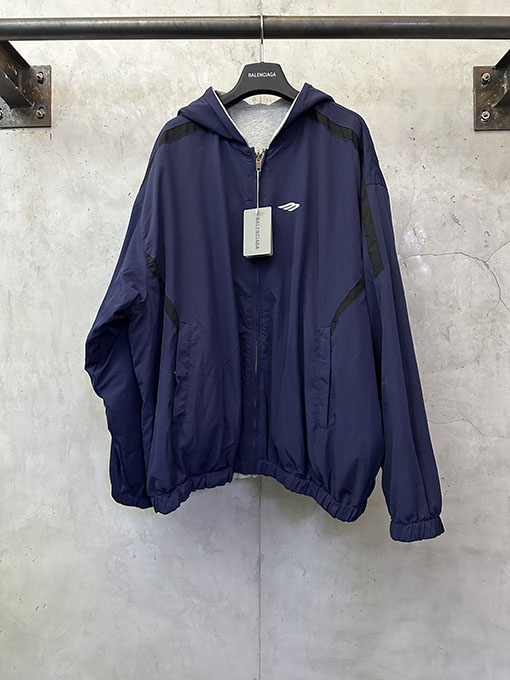 バレンシアガ グレーブルーのリバーシブル長袖ジップアップジャケット