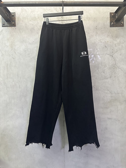 バレンシアガ ダブルリング刺繍タッセルダメージカジュアルパンツ