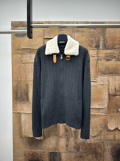 ルイヴィトンコピー ファーカラーニットカーディガン