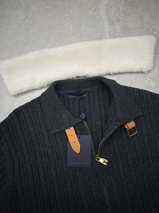 ルイヴィトンコピー ファーカラーニットカーディガン