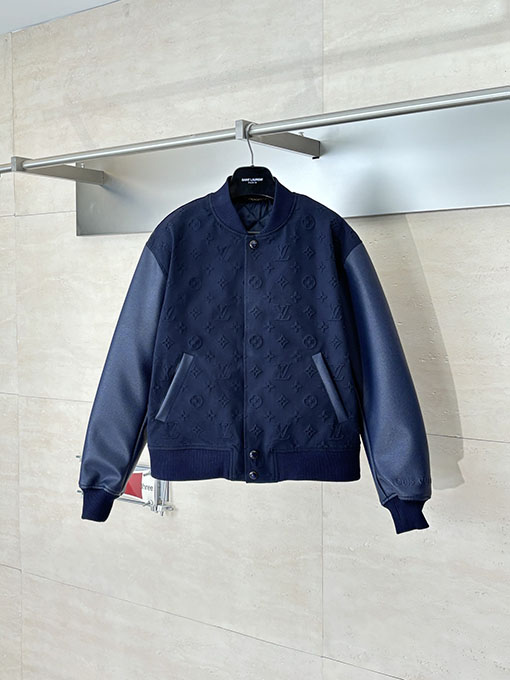 ルイヴィトン エンボスの全面プリントパッチワークベースボールジャケット