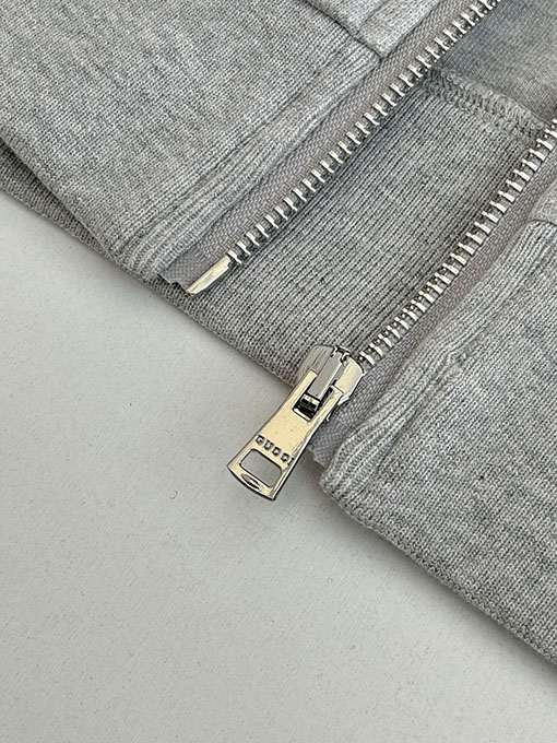 グッチ コットンの赤と緑のカラーブロック織りハイネックジップアップジャケット