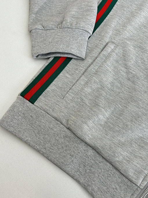 グッチ コットンの赤と緑のカラーブロック織りハイネックジップアップジャケット