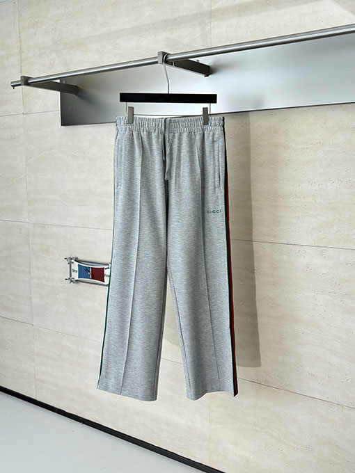 グッチスーパーコピー コットンの赤と緑のカラーブロック織りカジュアルパンツ