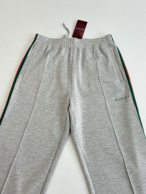 グッチスーパーコピー コットンの赤と緑のカラーブロック織りカジュアルパンツ