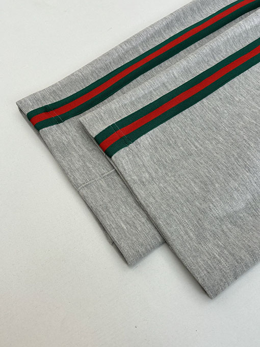 グッチスーパーコピー コットンの赤と緑のカラーブロック織りカジュアルパンツ