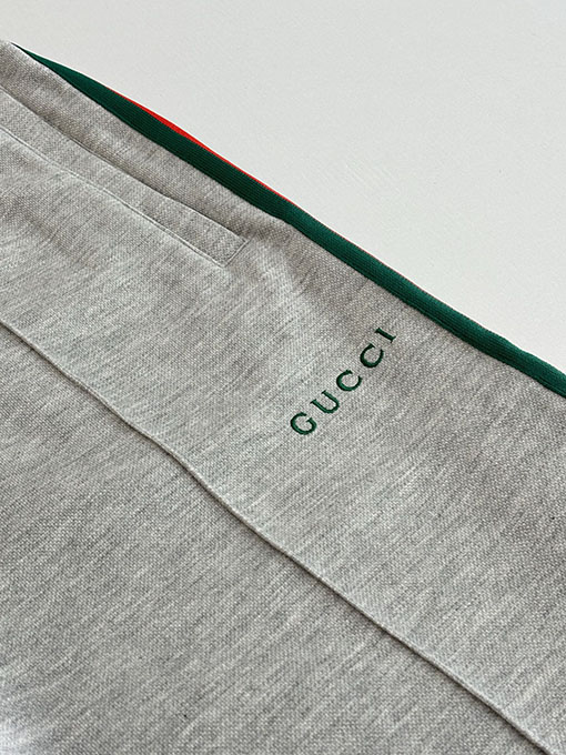 グッチスーパーコピー コットンの赤と緑のカラーブロック織りカジュアルパンツ