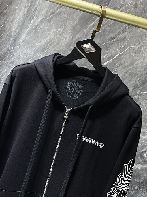 クロムハーツ ピンクのクロスソードジッパーフード付きスウェットシャツ