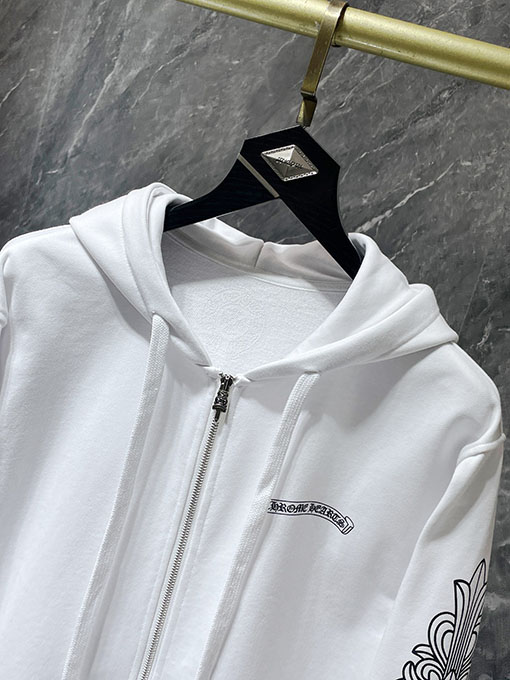 クロムハーツ ピンクのクロスソードジッパーフード付きスウェットシャツ