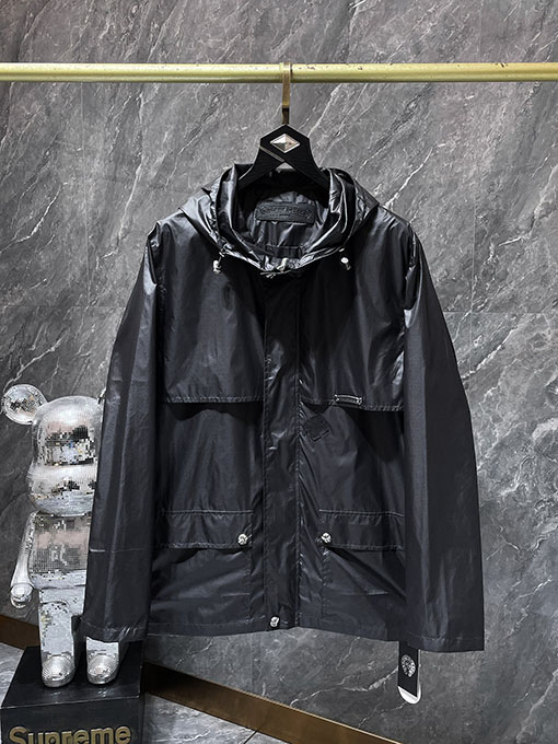 クロムハーツスーパーコピー クロスステッチのレザーとナイロンの二重ジャケット