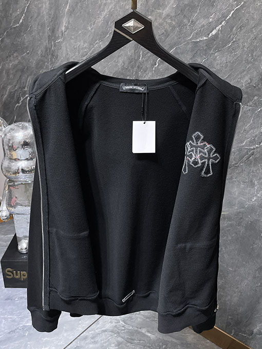 クロムハーツ パッチワーククロス長袖ジップアップフード付きスウェットシャツ