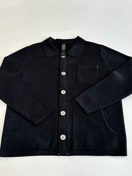 クロムハーツ ウールとレザーのパッチワークサンスクリット刺繍のニットカーディガン