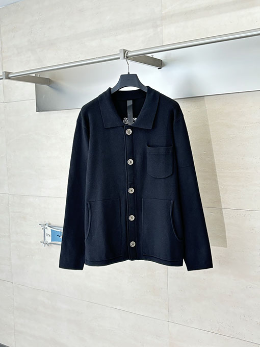 クロムハーツ ウールとレザーのパッチワークサンスクリット刺繍のニットカーディガン