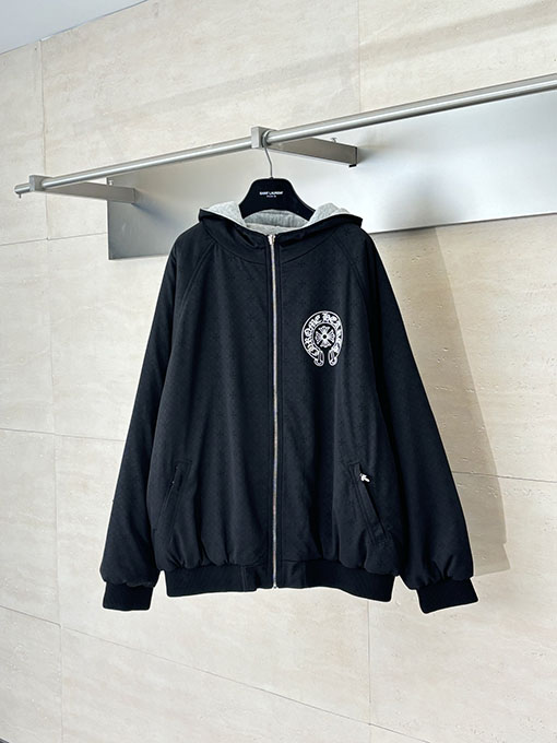 クロムハーツ ホースシュープリントのリバーシブルフード付きコットンコート