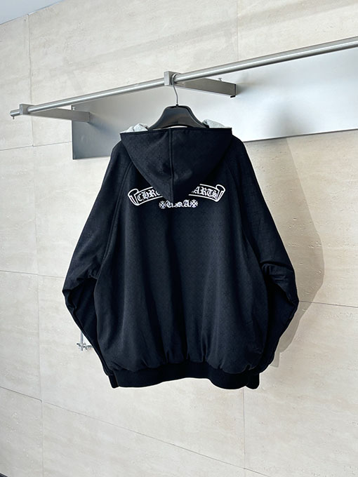 クロムハーツ ホースシュープリントのリバーシブルフード付きコットンコート