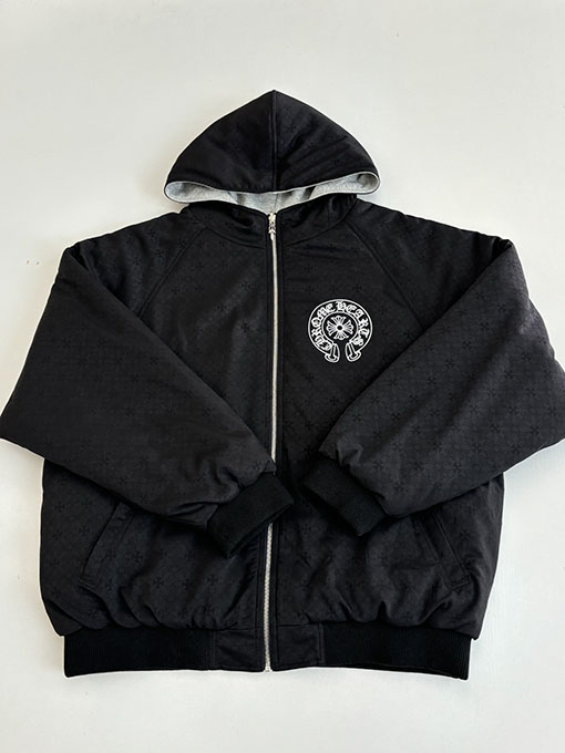 クロムハーツ ホースシュープリントのリバーシブルフード付きコットンコート