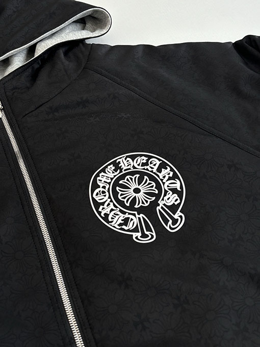 クロムハーツ ホースシュープリントのリバーシブルフード付きコットンコート