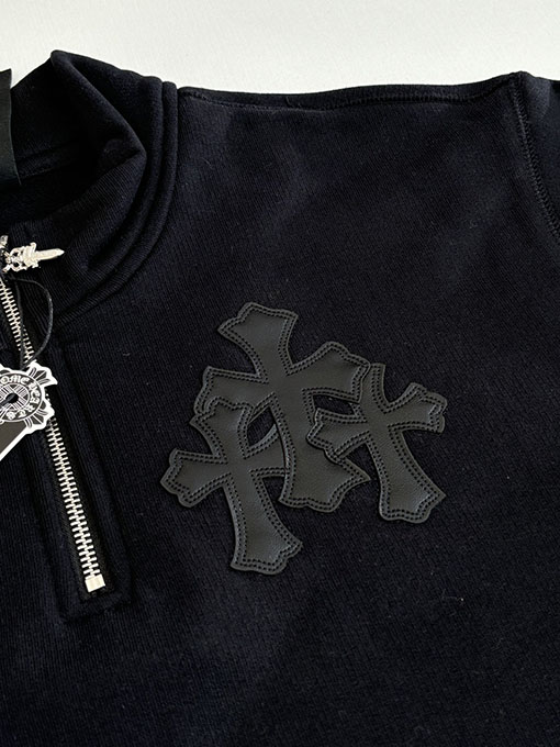 クロムハーツ レザークロスハーフジップスウェットシャツ