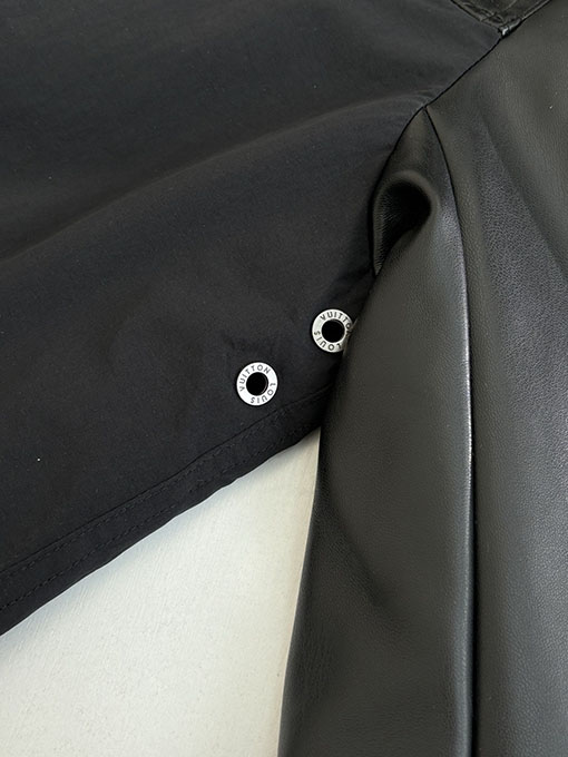 ルイヴィトンコピー ブラックナイロンブレンドパッチワークレザーフード付きジャケット