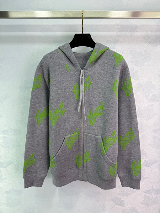 グッチ ZP リバーシブルロゴジャカードカシミアブレンドフード付きセーターカーディガン