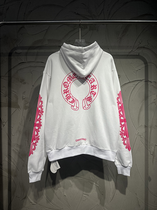 クロムハーツ Mattyboy 馬蹄形のユニコーンアームのピンクと白のフード付きスウェットシャツ
