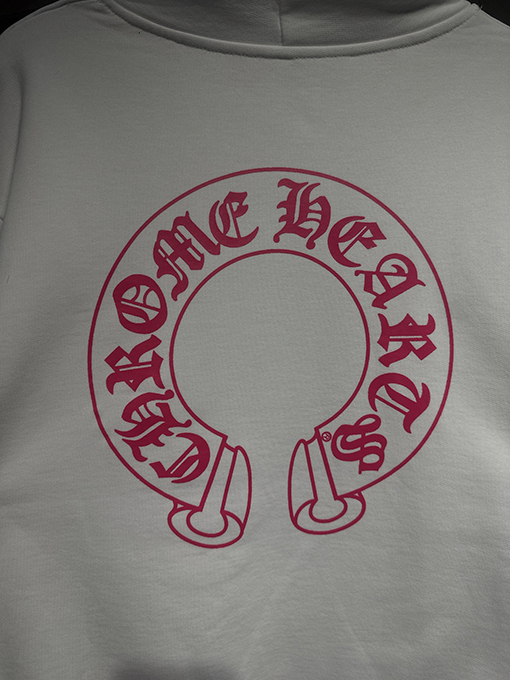 クロムハーツ Mattyboy 馬蹄形のユニコーンアームのピンクと白のフード付きスウェットシャツ