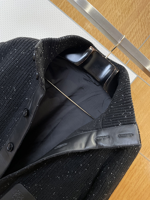 ロエベ レザーポケットエンボスパッチワークスタンドカラーカーディガンジャケット