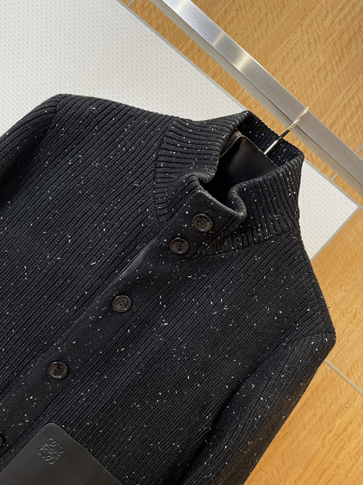 ロエベ レザーポケットエンボスパッチワークスタンドカラーカーディガンジャケット