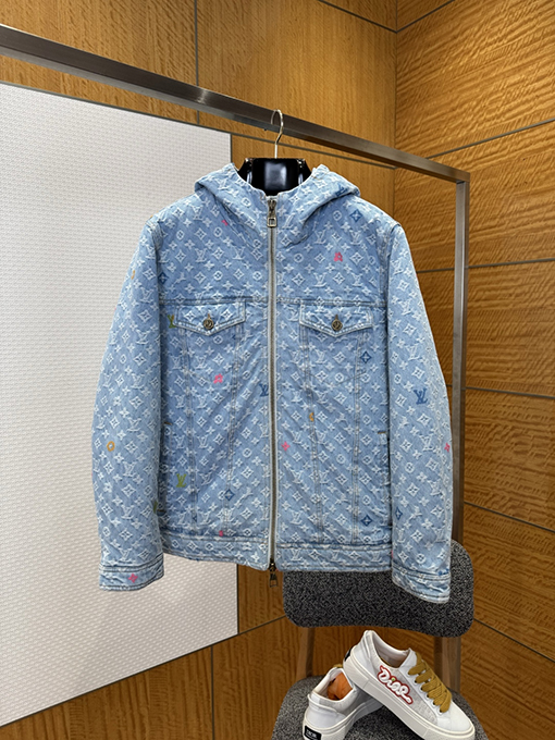 ルイヴィトン カラフルなジャカードのフード付きデニムダウンジャケット