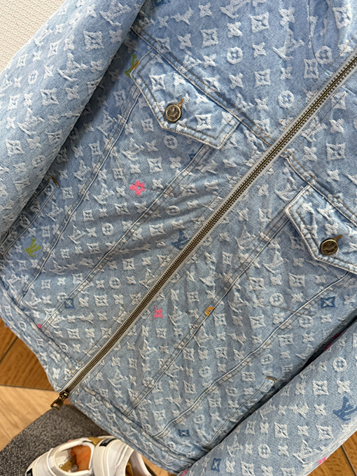 ルイヴィトン カラフルなジャカードのフード付きデニムダウンジャケット