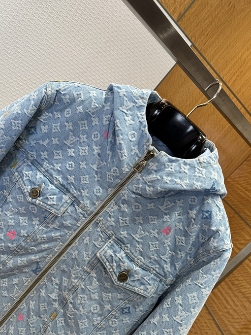 ルイヴィトン カラフルなジャカードのフード付きデニムダウンジャケット
