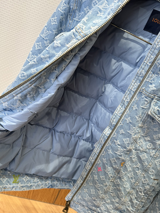 ルイヴィトン カラフルなジャカードのフード付きデニムダウンジャケット