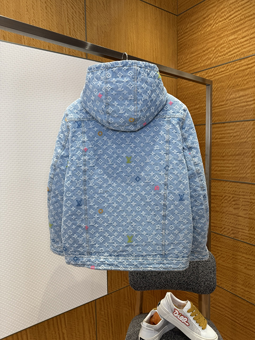 ルイヴィトン カラフルなジャカードのフード付きデニムダウンジャケット