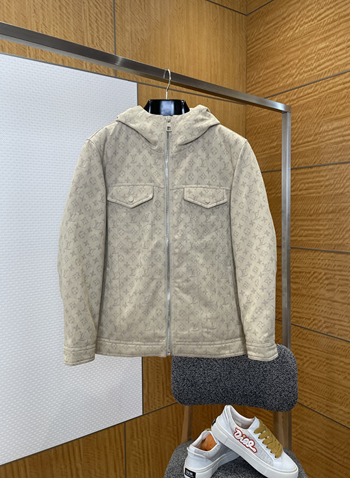 ルイヴィトン 全面プリントのフード付きデニムコットンジャケット