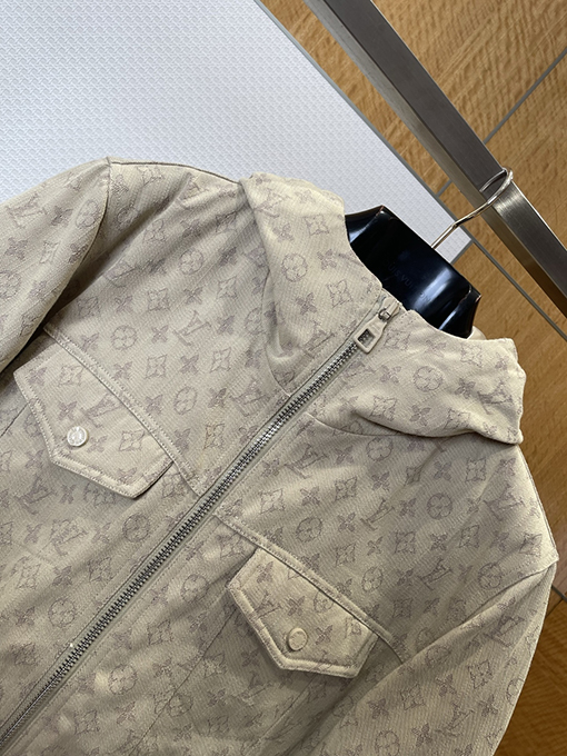 ルイヴィトン 全面プリントのフード付きデニムコットンジャケット