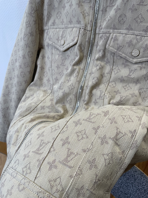 ルイヴィトン 全面プリントのフード付きデニムコットンジャケット