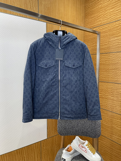 ルイヴィトン 全面プリントのフード付きデニムコットンジャケット