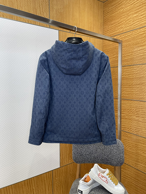 ルイヴィトン 全面プリントのフード付きデニムコットンジャケット