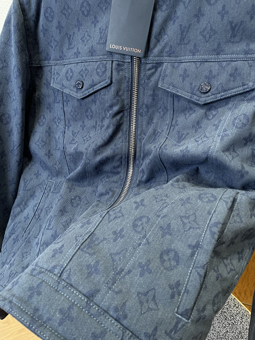 ルイヴィトン 全面プリントのフード付きデニムコットンジャケット