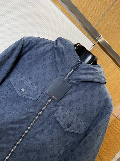 ルイヴィトン 全面プリントのフード付きデニムコットンジャケット