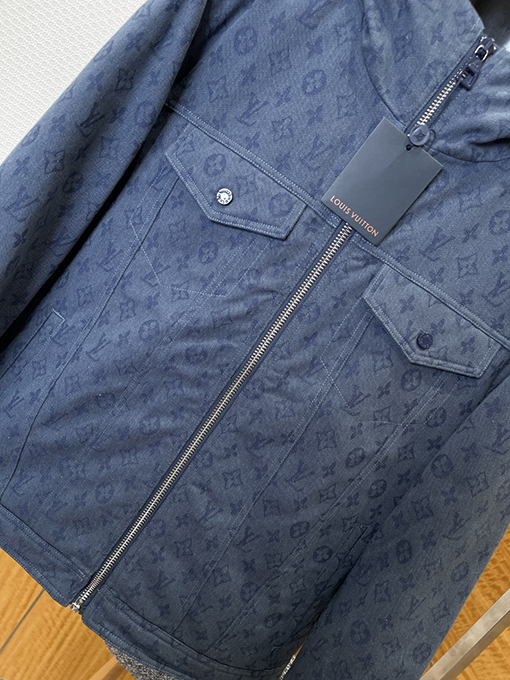 ルイヴィトン 全面プリントのフード付きデニムコットンジャケット