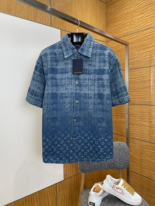 ルイヴィトン ジャカードグラデーションデニム半袖シャツ