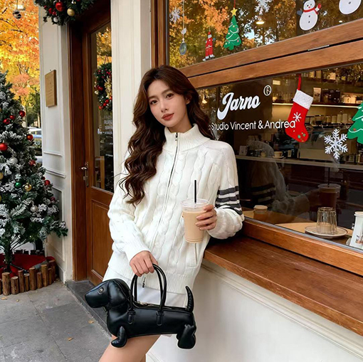 トムブラウンコピー ケーブルニットジャカードジッパーセーター