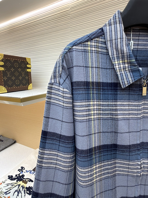 ディオール チェック柄のジップアップ長袖シャツ